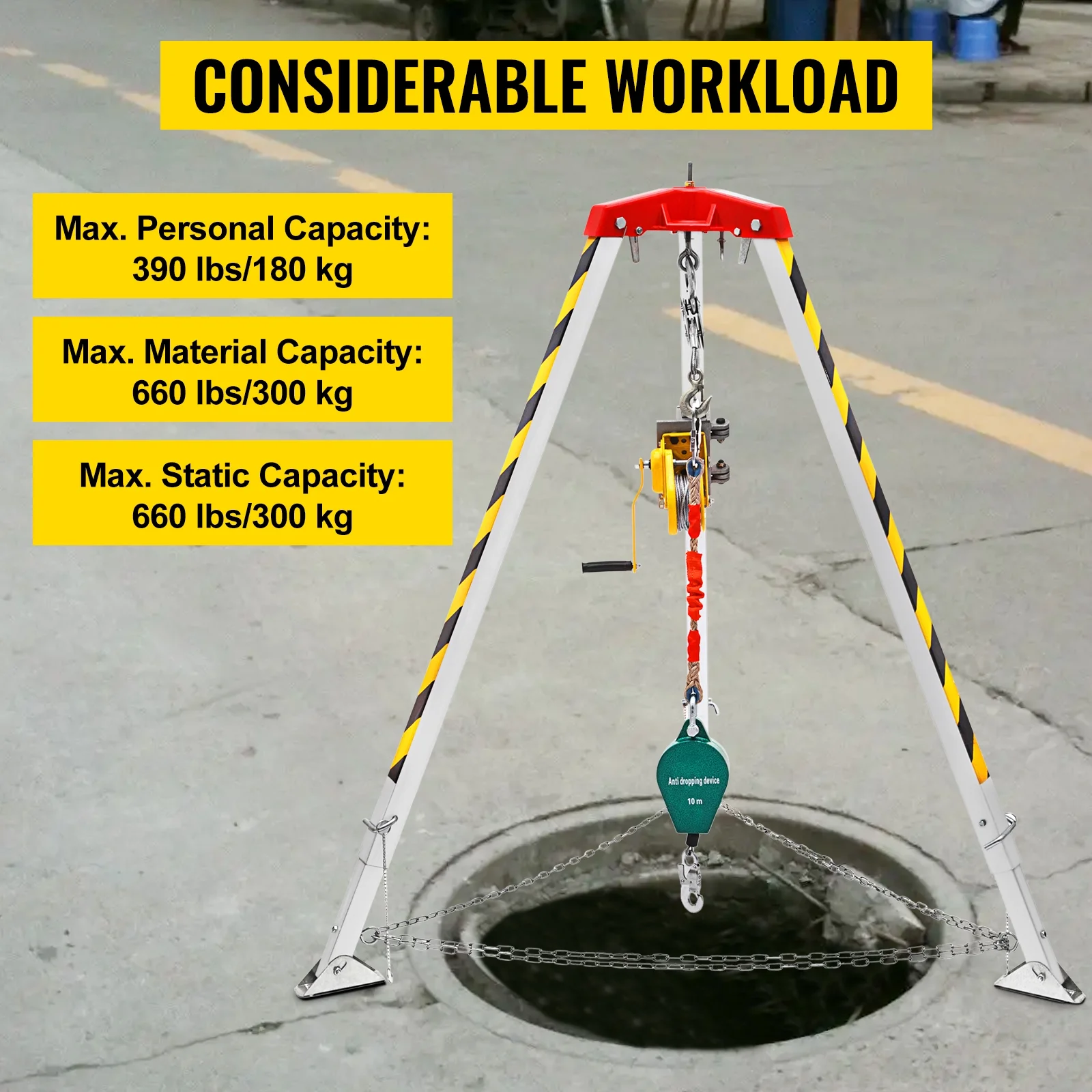 VEVOR Confined Space Tripod 8' Legs, 1800lbs Winch Confined Space Kit, 98' Cable Confined Space Rescue Tripod, with 32.8' Fall Protection
