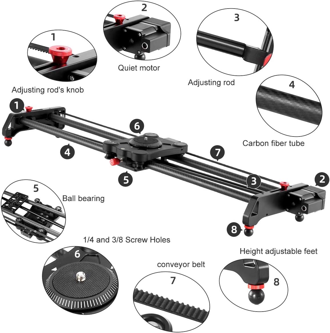 GVM Motorized Camera Slider, 31 Carbon Fiber Dolly Rail Camera Slider with Time-Lapse Photography