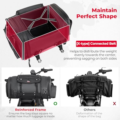 KEMIMOTO Motorcycle Travel Luggage Bags, 60L Expandable Large Capacity Motorcycle Tail Bag, Waterproof Rear Rack Trunk