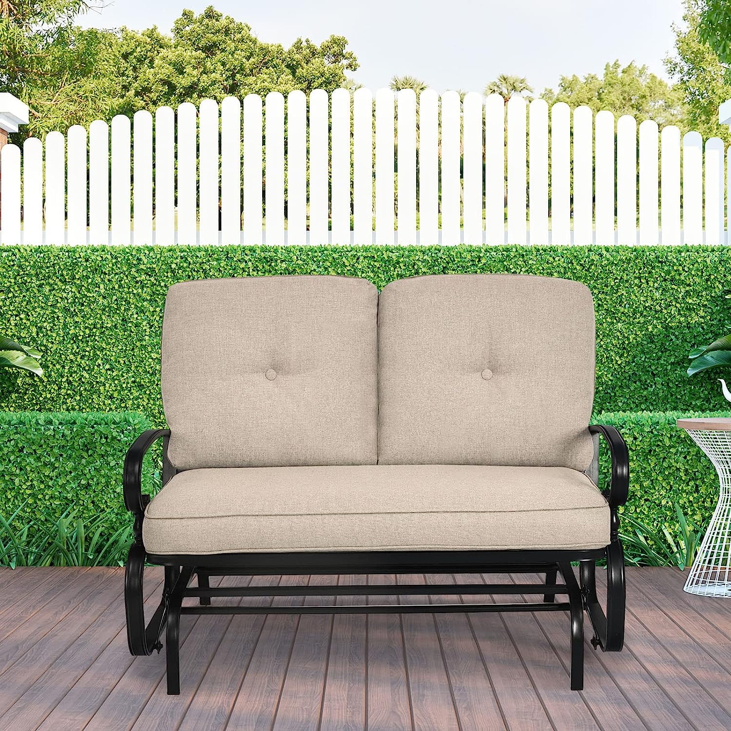Outdoor Glider Bench Patio Loveseat with Cushions, 2-Person Outdoor Rocking Chair, Porch Glider Swing for Garden, Backyard, Poolsise