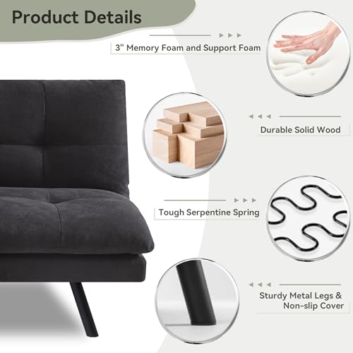 71" Convertible Futon Sofa,Faux Leather Futon Couch Bed,Sleeper Sofa Bed,Memory Foam Modern Folding Small Loveseat for Living Room,Office,Apartment