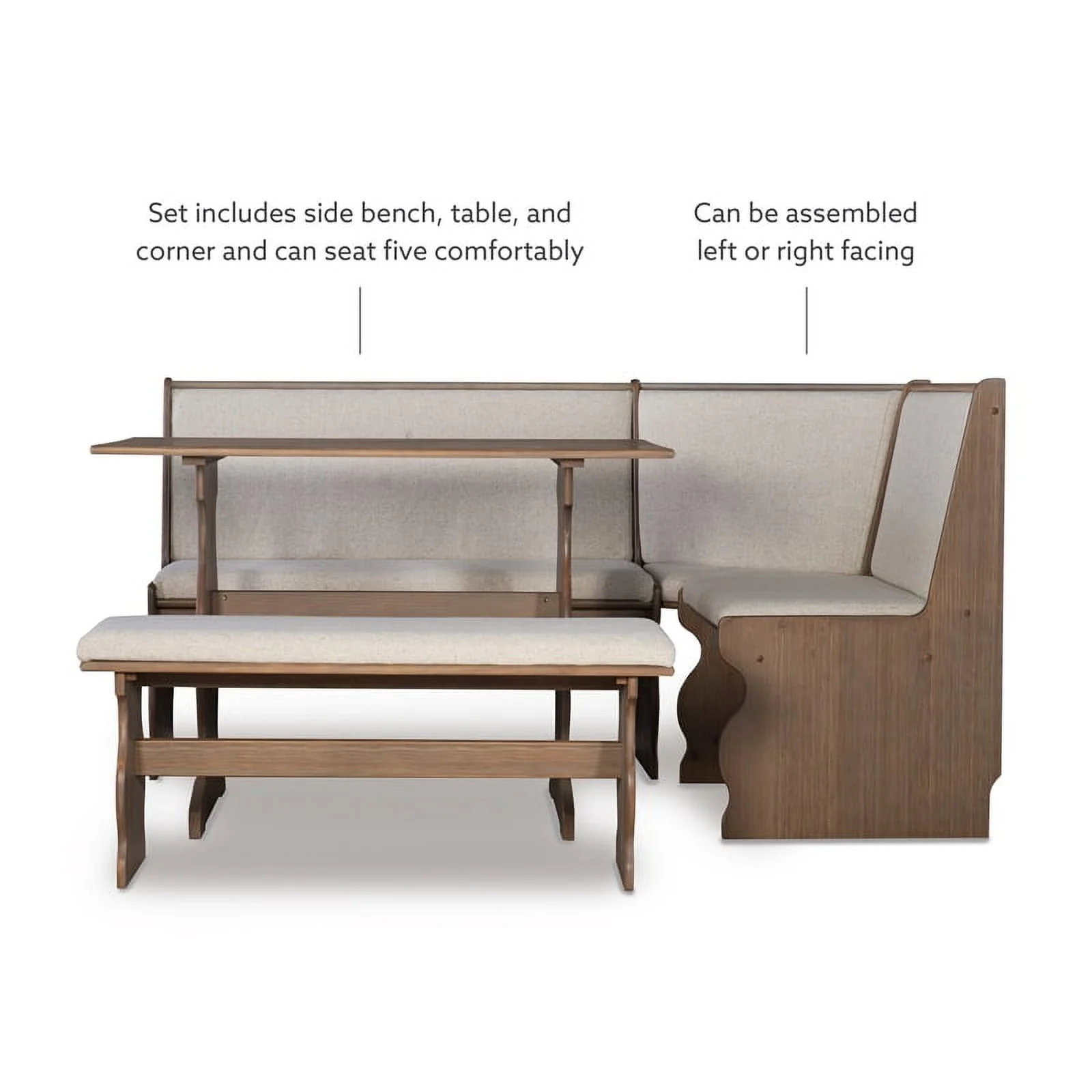 Linon Natasha Wood Corner Nook Dining Set in Brown