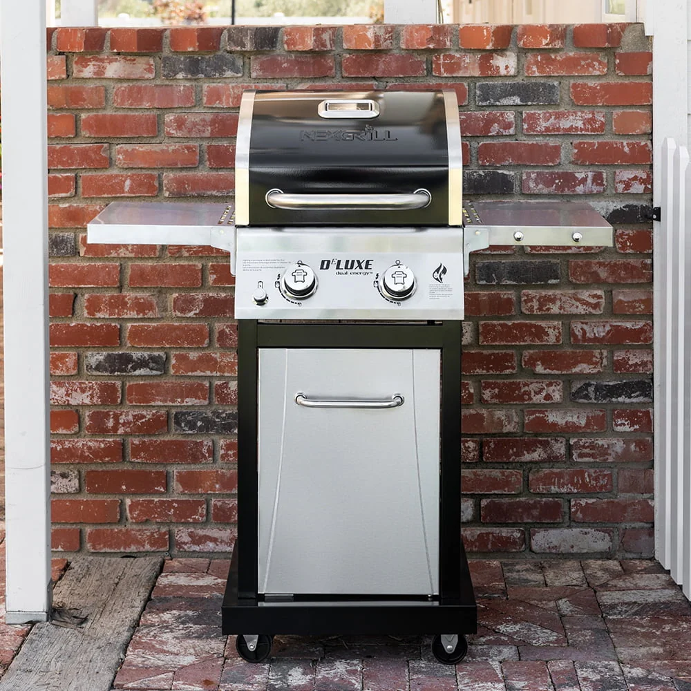 Nexgrill Deluxe 2-Burner Propane Gas Grill w/ 2 Foldable Shelves, Outdoor Cooking, Patio, BBQ, Silver & Black