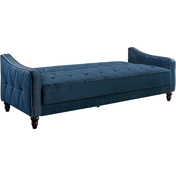 Novogratz Vintage Tufted Sofa Sleeper II- Blue Velvet