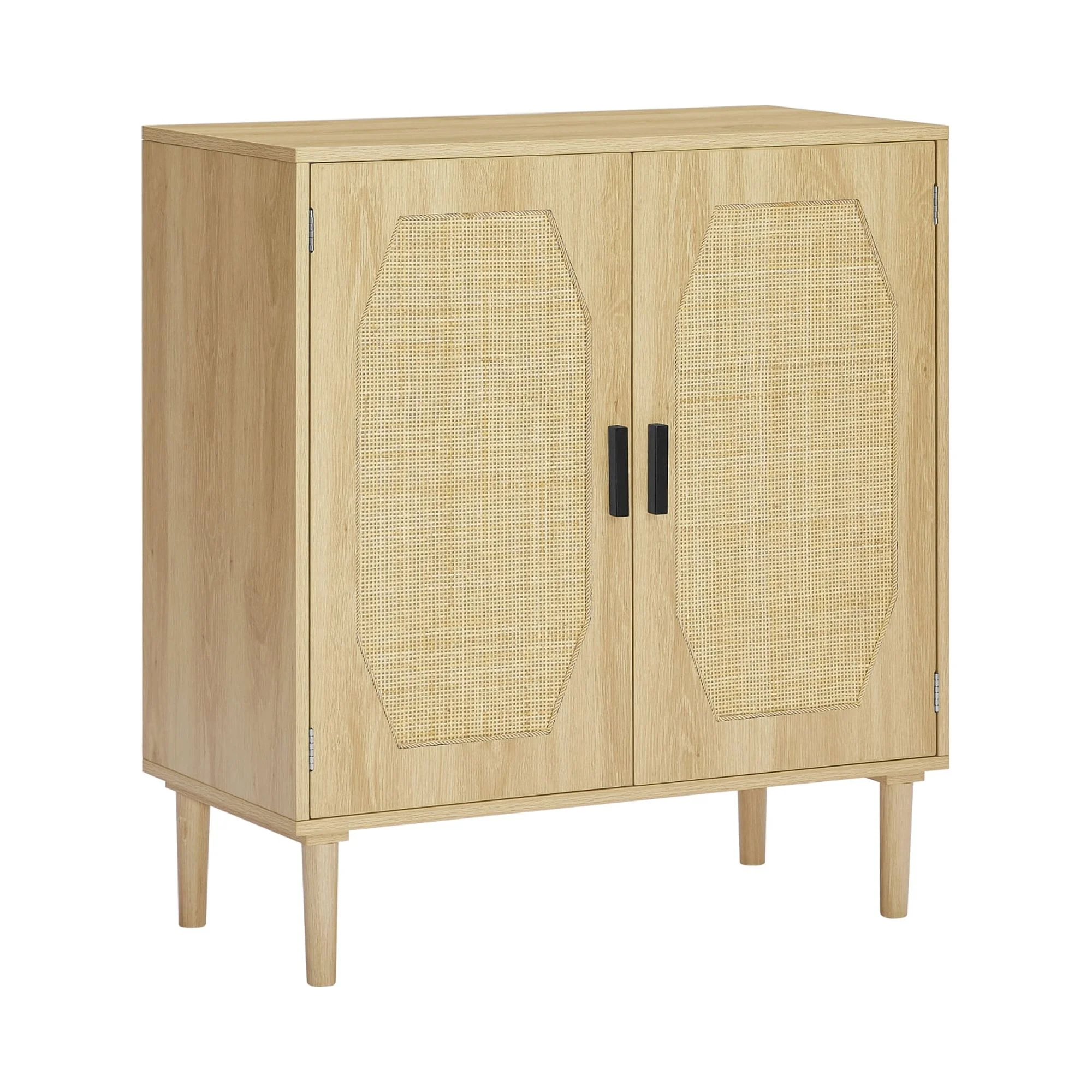 Modern Style Kitchen Storage Cabinet with Rattan Decorative Doors, Buffet, Natural, 31.5''W x 15.8''D x 34.6H.