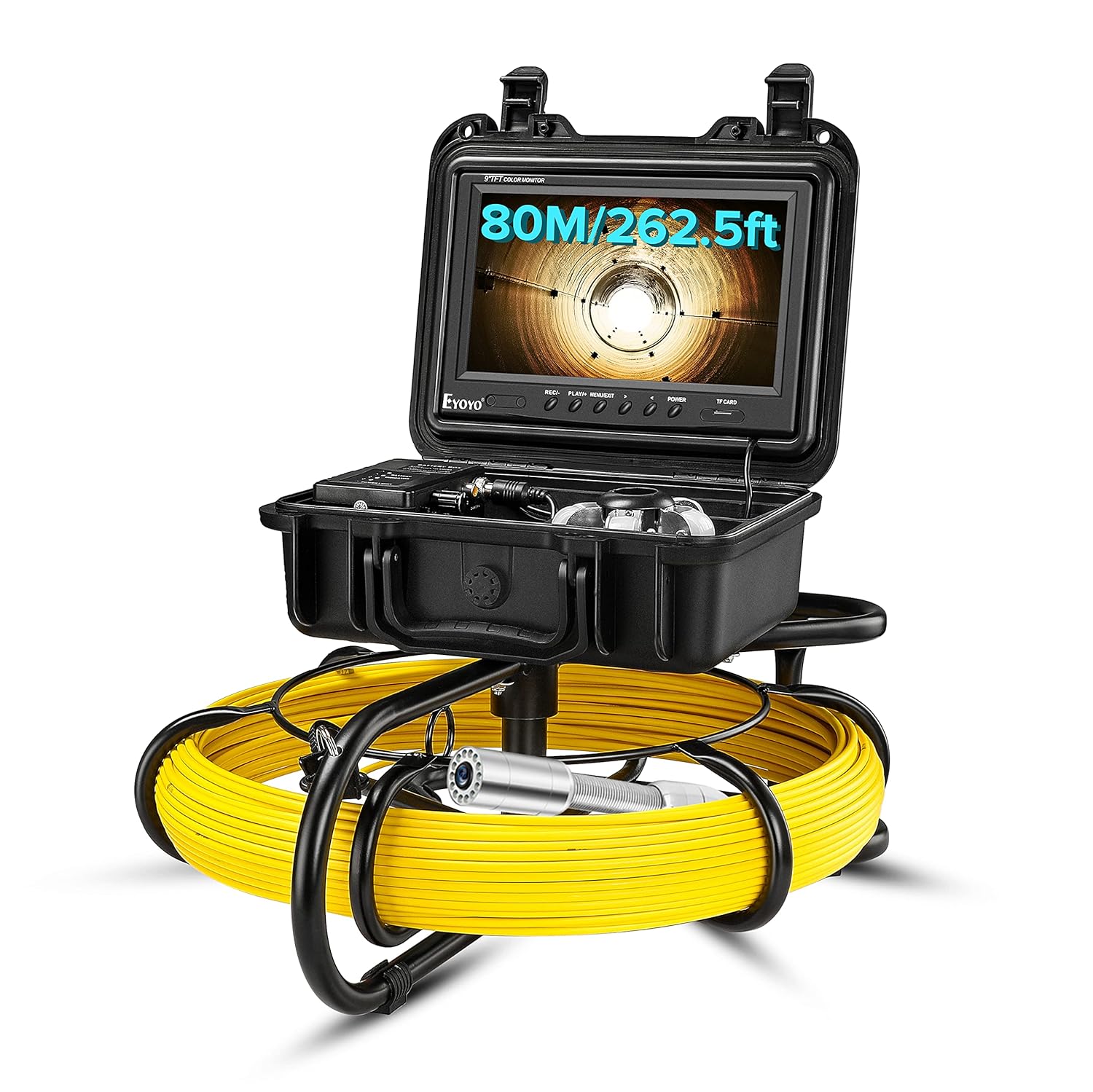 Upgraded 164ft/50m Sewer Camera, 23mm HD 720P Camera with 12pcs LED, 9 LCD Monitor with DVR, Fiberglass Cable, Rechargeable Battery, 8GB TF Card