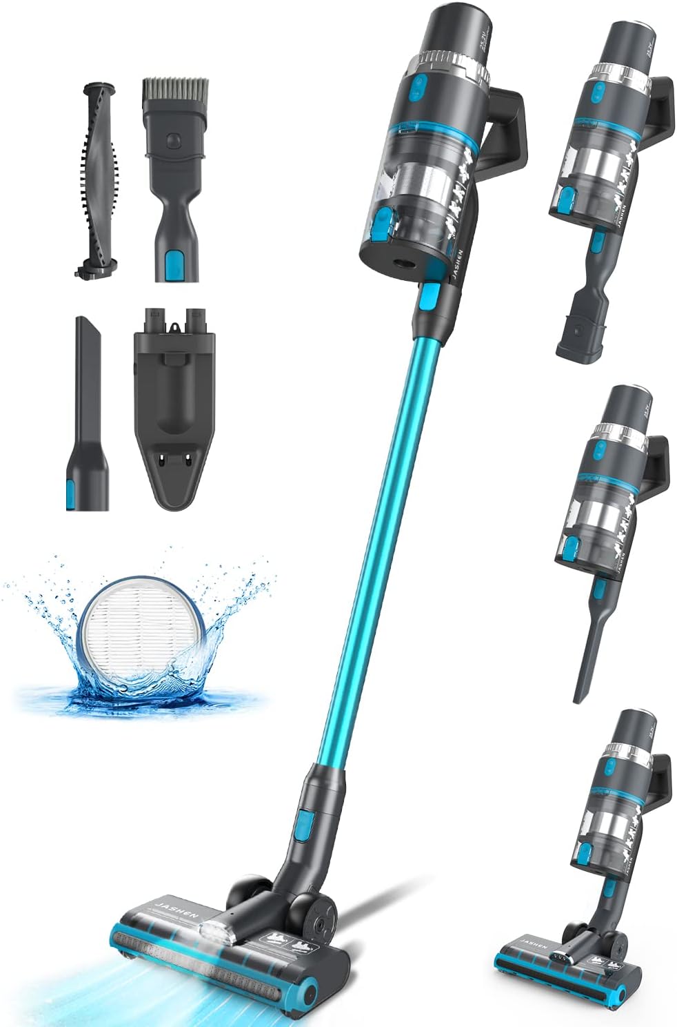 Cordless Vacuum Cleaner, JASHEN V16 Stick Vacuum Cleaner 350W 6 in 1 Lightweight for Hard Floor Carpet Pet Hair