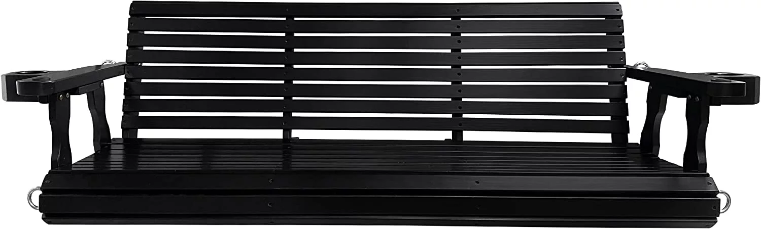 Wooden Porch Swing 3 Seater, 800 lbs Bench Swing for Outdoor Patio Garden Yard, 5 feet Black