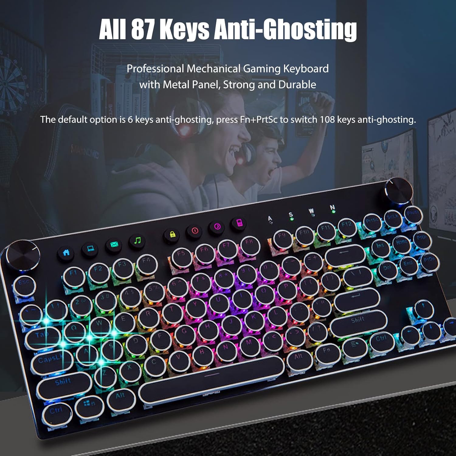 Typewriter Style Mechanical Gaming Keyboard with True RGB LED Backlight Multifunction Knobs