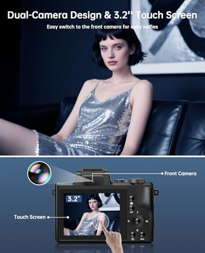 8K Digital Cameras for Photography - Autofocus 88MP WiFi Vlogging Camera for YouTube with Dual-Lens - 16X Digital Zoom Vlog Camera with Lens Hood