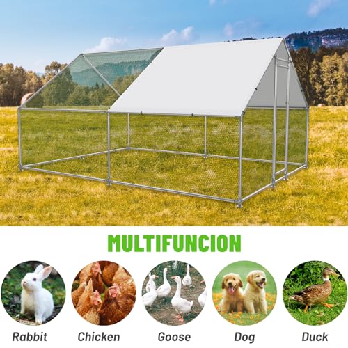 Large Metal Chicken Coop Walk-in Poultry Cage with Water-Resident and Anti-UV Cover Duck Rabbit Cat House Outdoor Chicken Run Pen with Spire Shaped