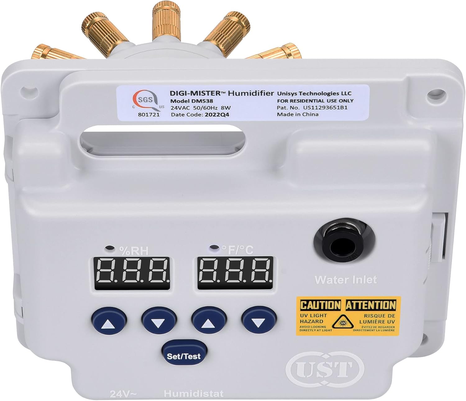 Evaporative Duct Mount Whole House Furnace Humidifier with 8 UV-C LEDs