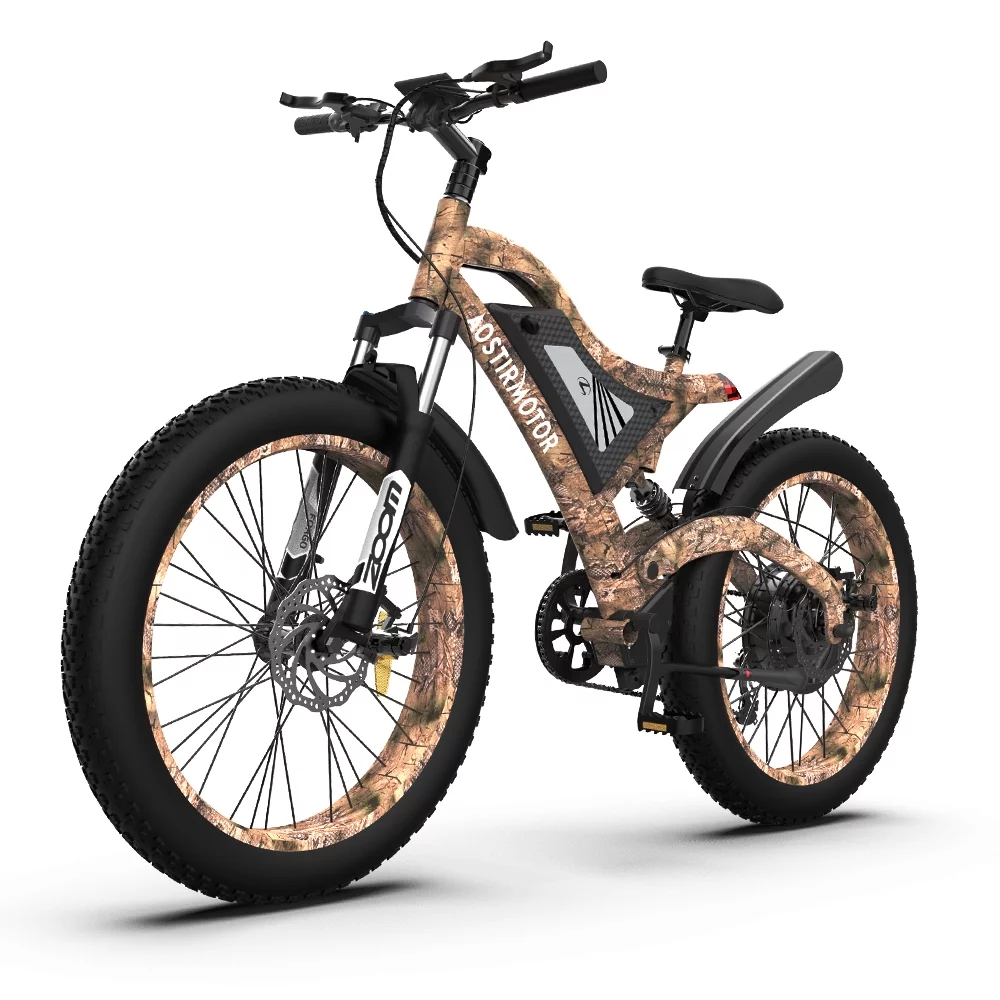 AOSTIRMOTOR S18-1500W 26" 1500W Electric Bike Fat Tire 48V 15AH Removable Lithium Battery Mountain Bicycle Shimanos Bicycle Full Suspension MTB Bikes