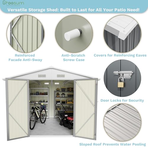 Greesum 5×3 FT Outdoor Storage Shed, Metal Storaged Sheds Without Floor, Tool Sheds with Lockable Doors and Sloping Roof for Garden, Patio, Backyard