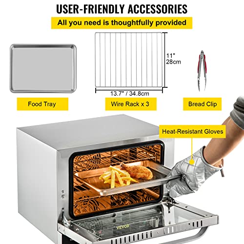 VEVOR Commercial Convection Oven, Conventional Oven Countertop, Toaster w/Front Glass Door, Electric Baking Oven w/Trays Wire Racks Clip Gloves, 120V