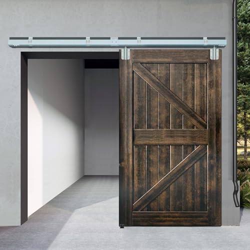 DIYHD 24FT Double Sliding Barn Door Hardware,Wall Mount Kit for Exterior Use,Heavy Duty Box Track
