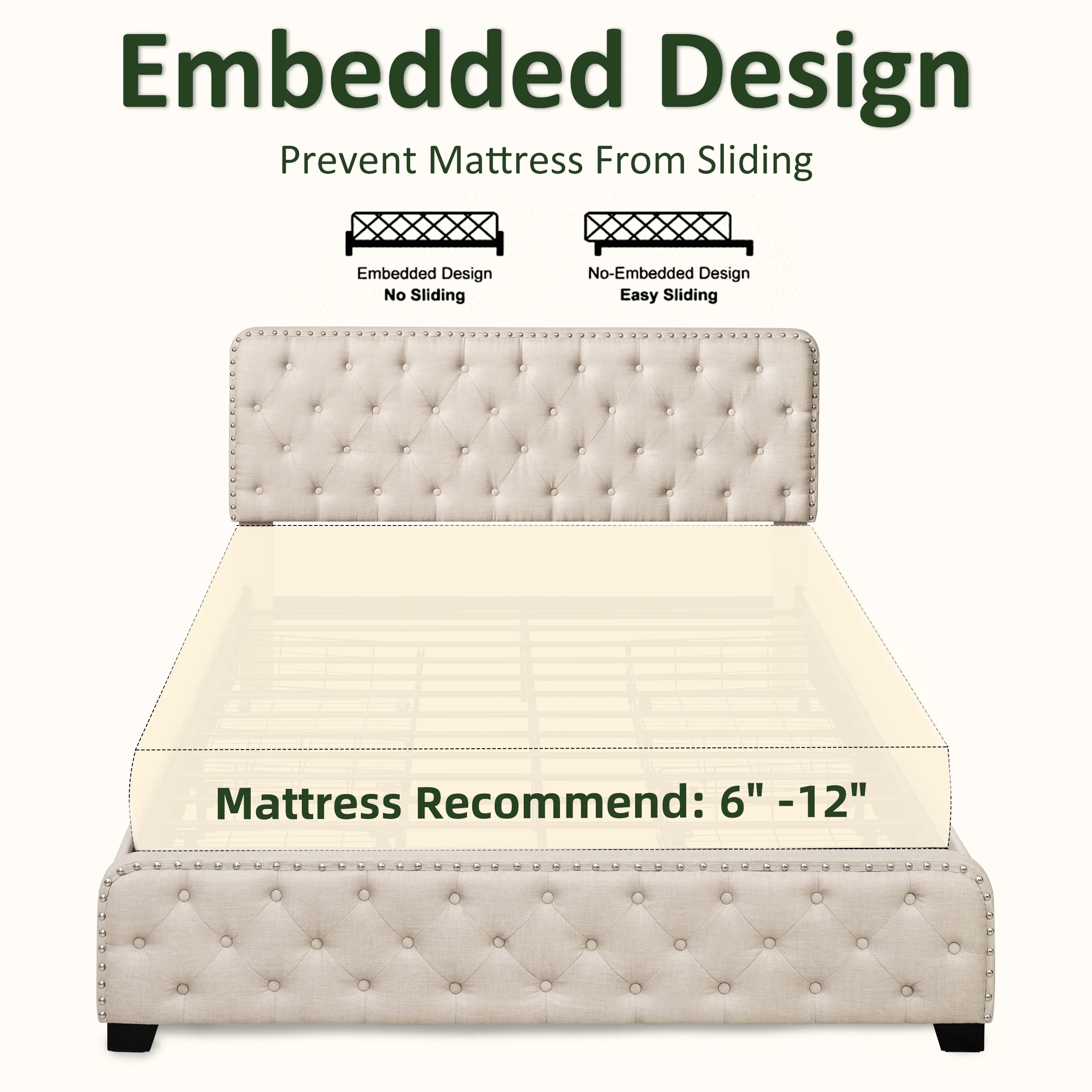 TrumanPick Full Size Storage Bed Frame with 4 Drawers and Adjustable Headboard, Adult, Beige