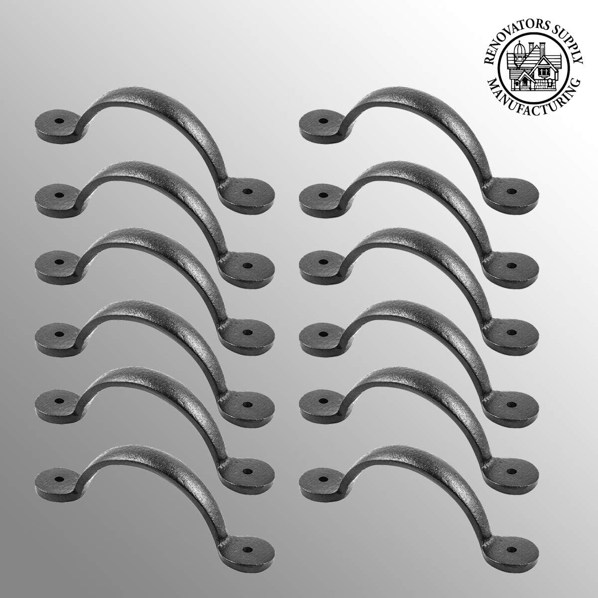 Renovators Supply Black Drawer Or Cabinet Door Pull Wrought Iron 4 7/8 Inch Antique Design Cabinet Or Drawer Handle Powder Coat Finish Includes