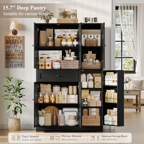 HOSTACK 68" Tall Kitchen Pantry Storage Cabinet, Modern Kitchen Hutch Cabinet with Doors and Shelves