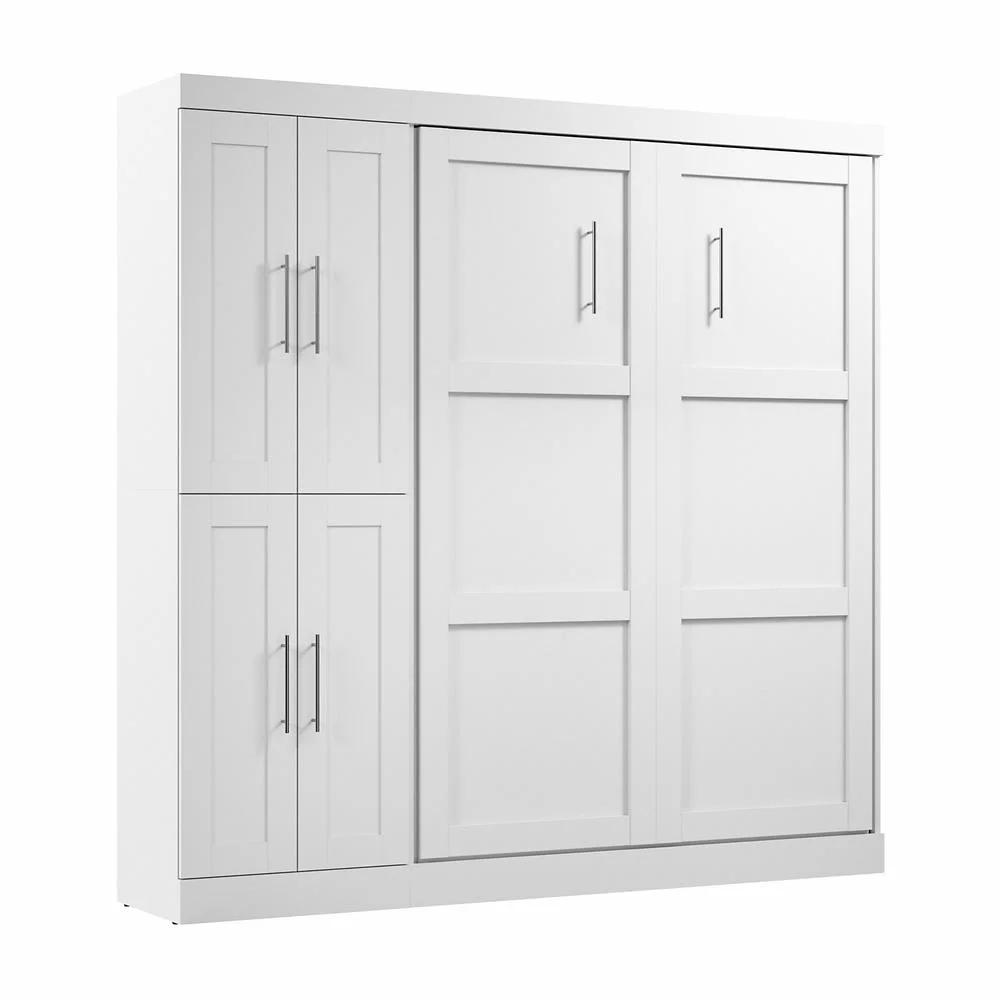 Bestar Pur 84W Engineered Wood Full Murphy Bed with Closet Organizer in White
