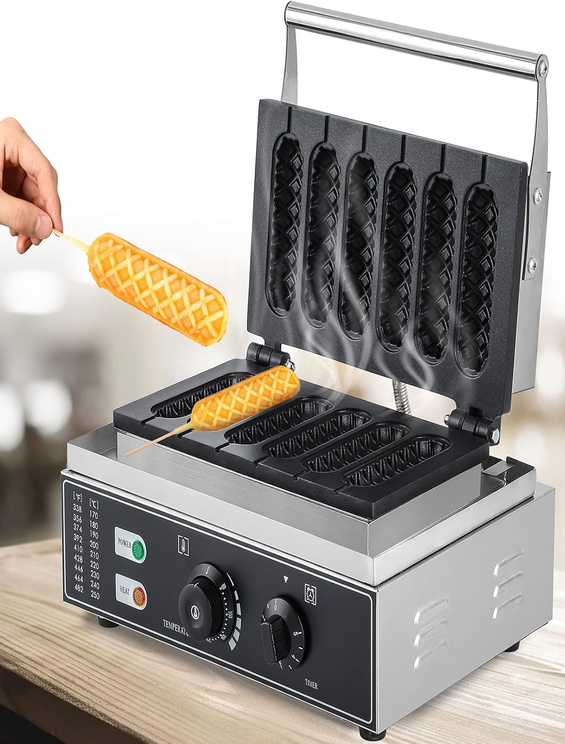 CGOLDENWALL Commercial/Home Corn Dog Waffle Maker Machine 1550W 6Pcs French Muffin Irons Non-stick Stainless Steel Waffle Stick Maker