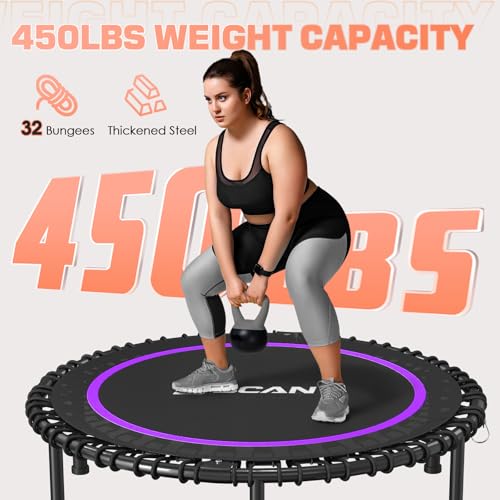 BCAN 450/550 LBS Foldable Mini Trampoline, 40"/48" Fitness Trampoline with Bungees, U Shape Adjustable Foam Handle