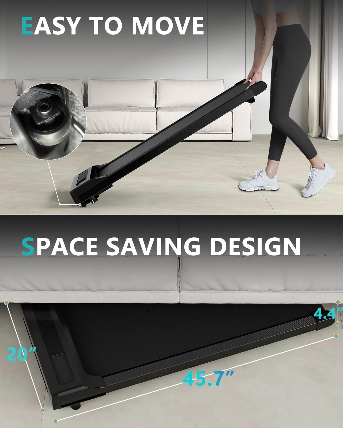 Walking Pad Under Desk Treadmill for Home Office with Remote Control, 2 in 1 for Walking and Jogging, Portable Walking Pad Treadmill Under Desk