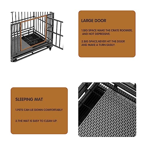 Heavy Duty Extra Large Dog Crate with Wheels - Indestructible 38/42/46 Inch Chew-Proof, Escape-Proof Kennel for High-Anxiety and Extra Large Dogs
