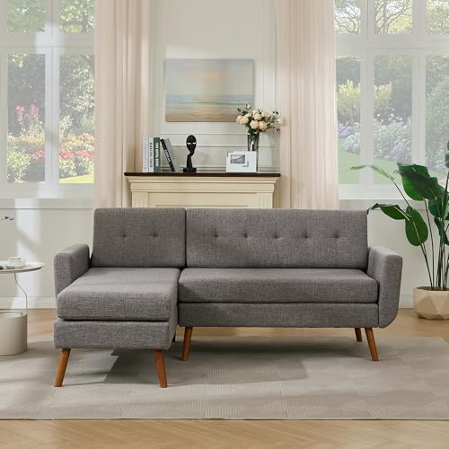 Tbfit L Shaped Couch Sofa, 80" W Mid-Century Modern Sectional Couches, 3 Seater Sofas with Wide Chaise Lounge & Two Pillows