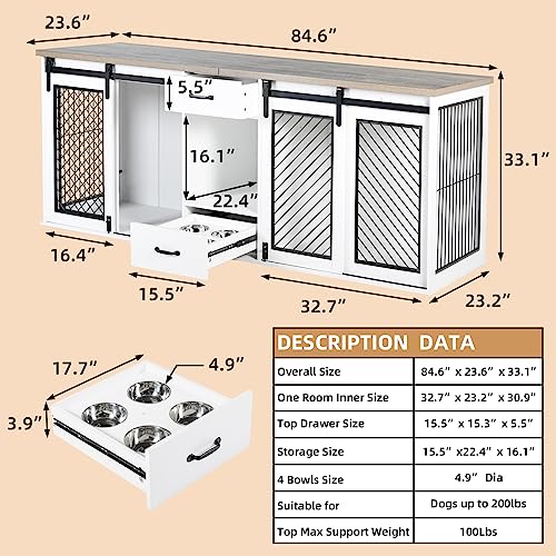 Large Dog Crate, Dog Crates for Medium Dogs, 47.2" Dog Kennel Indoor with Drawers, Feeder Bowls and Storage, 2 Sliding Doors