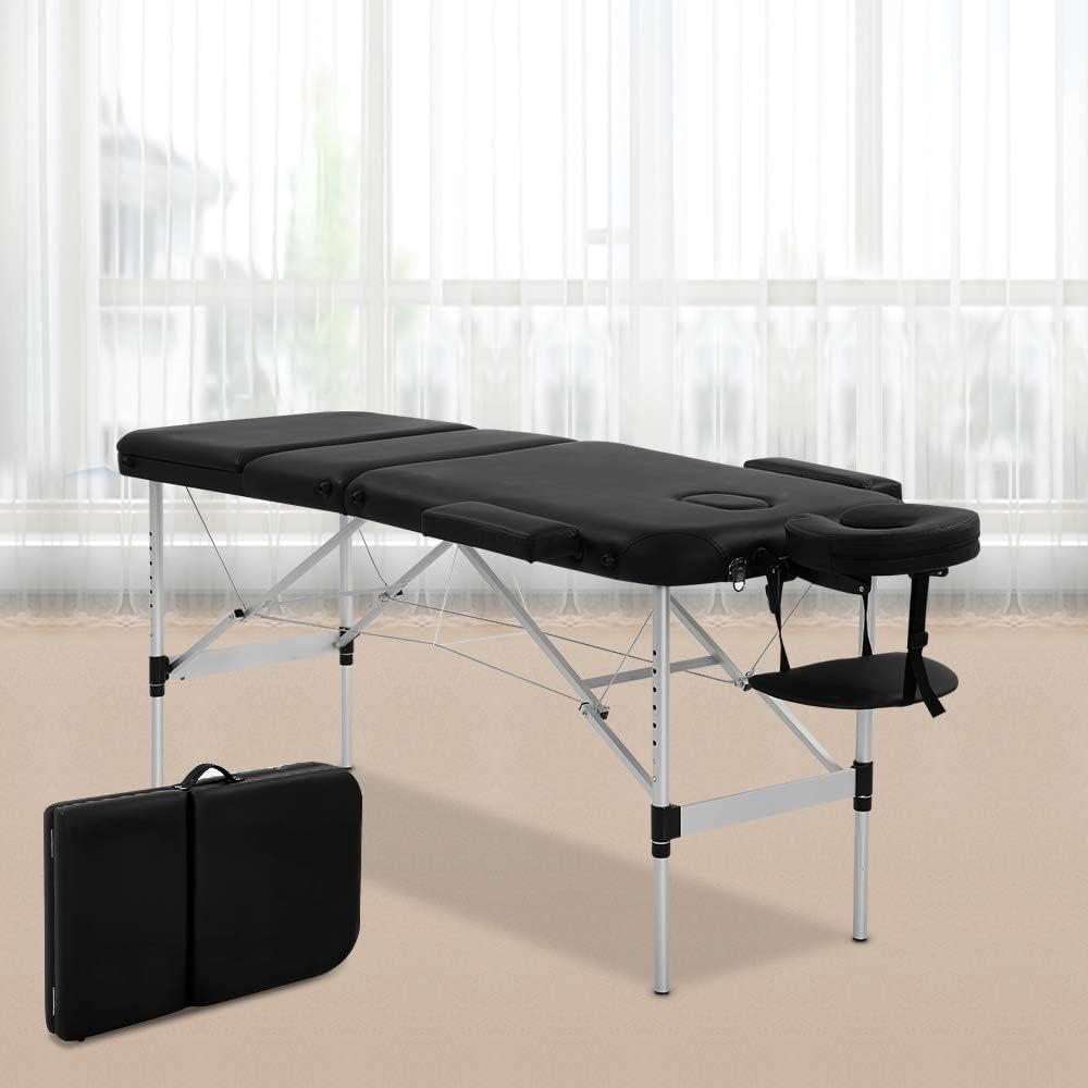 HHS Massage Table 73 Inch Aluminium Massage Bed Professional Folding Therapy Table Bed Height Adjustable Facial Salon Spa Tattoo Bed with Carry Case