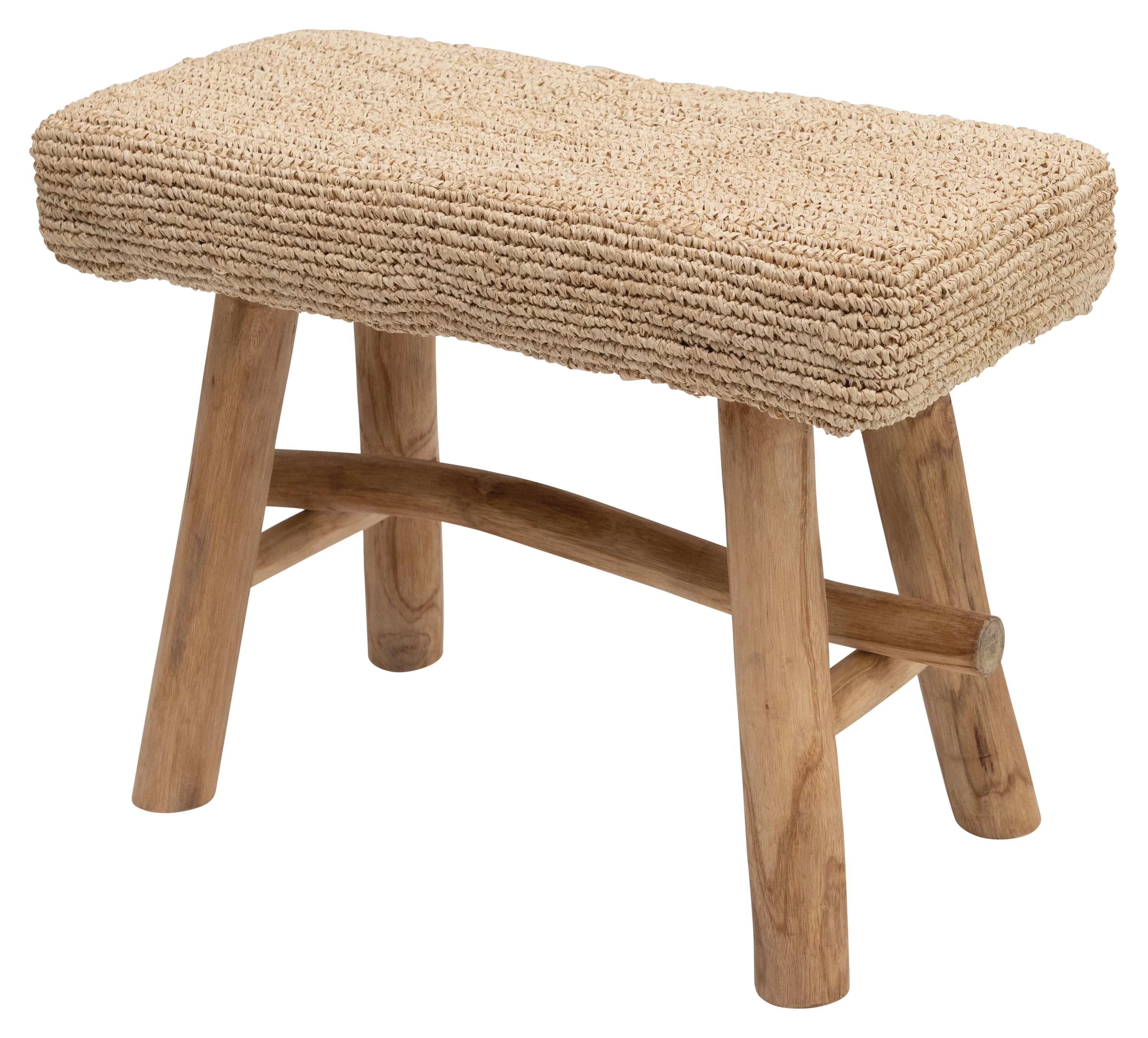 Creative Co-Op 25.25"W Woven Mendong Covered Stool with Teak Wood Legs