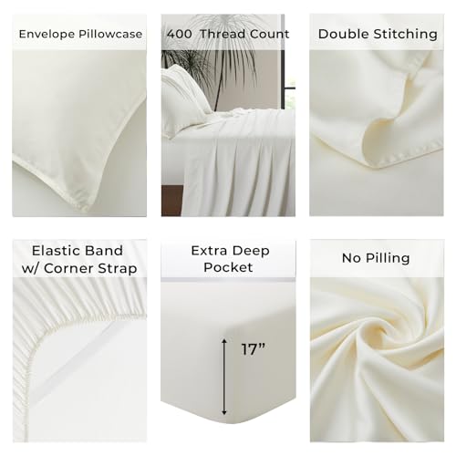 Luxury Bamboo Market | Queen Size Bed Sheet Set | 100% Viscose Made from Bamboo | Organically Grown | Ultra Soft | Cooling Sheets for Hot Sleepers |