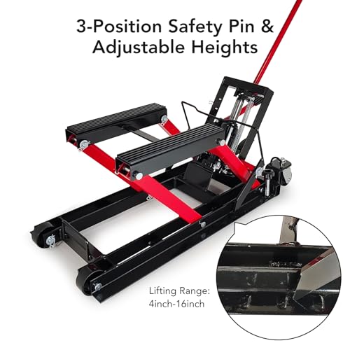 1500 LBS Hydraulic Motorcycle Lift Jack, Steel ATV Lift Stand Hoist with Wheels, ATV UTV Lift Table Jack Hoist Stand, Motorcycle Bike ATV UTV Lift