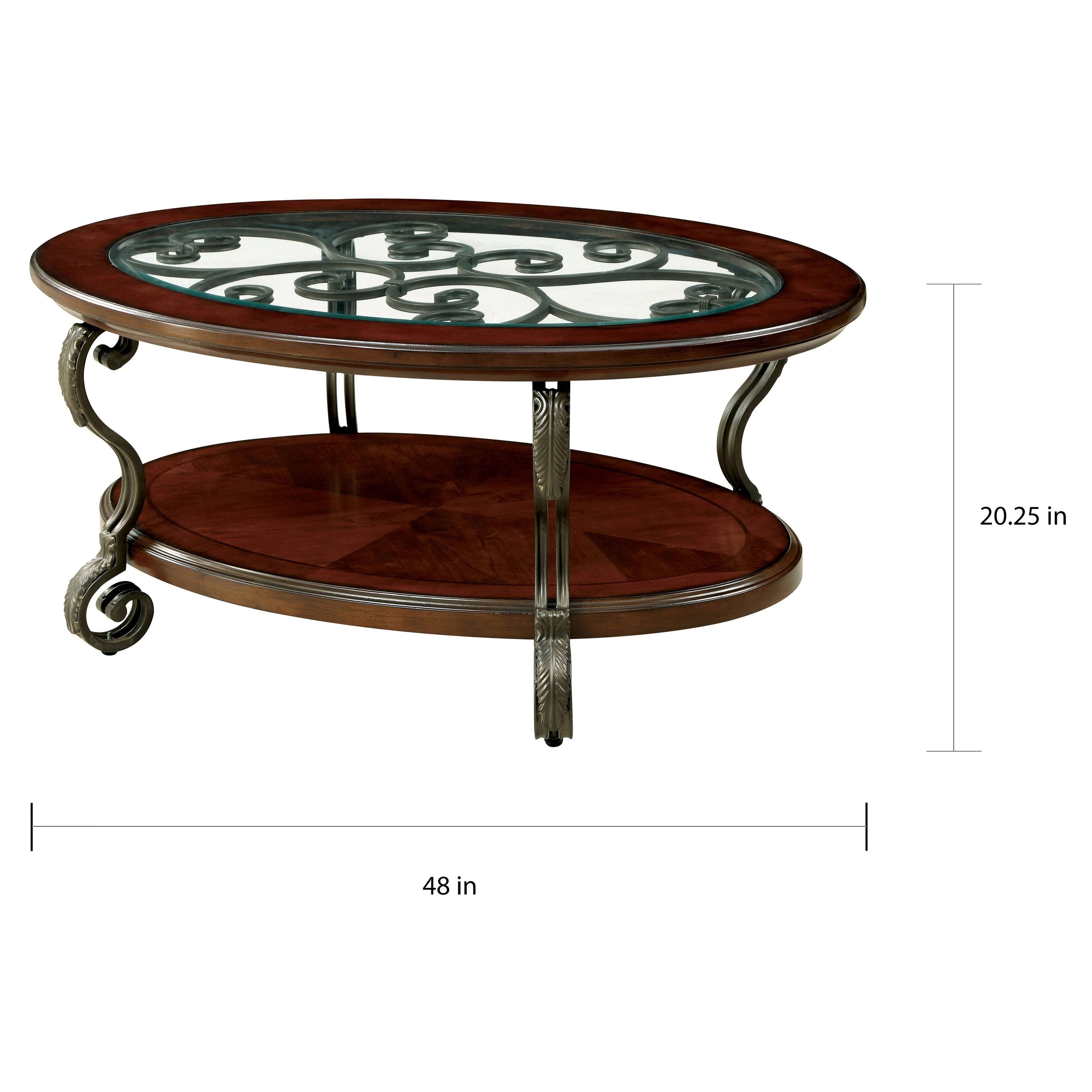 Furniture of America Raiz Traditional Cherry Oval Coffee Table, Brown