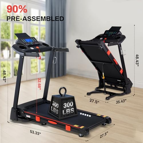 15% Auto Incline Treadmills for Home, 10 MPH Speed, 3.0 HP Foldable Treadmill, 18" Wider Belt, 36 Programs