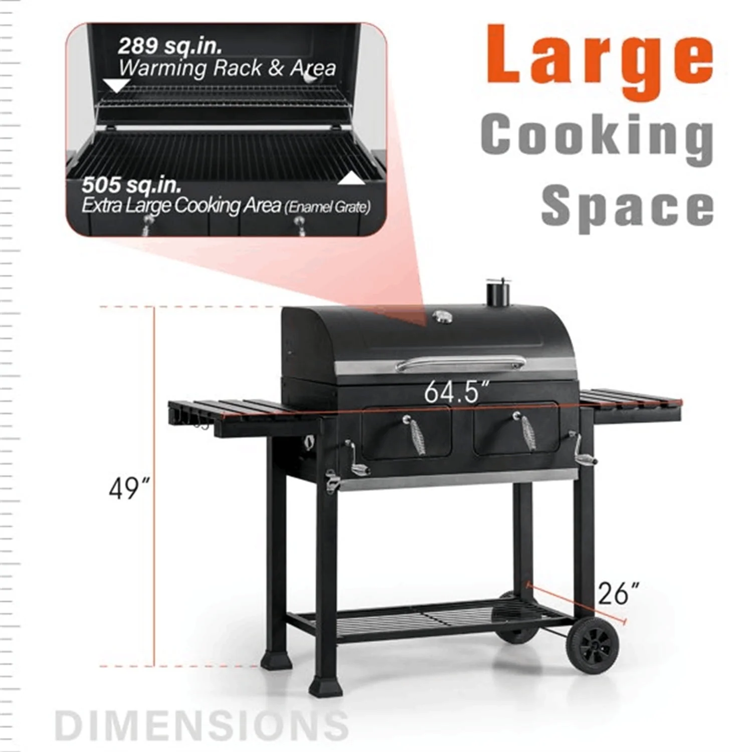MF Studio 34'' Charcoal Grill Extra Large Portable BBQ  Grill, Black