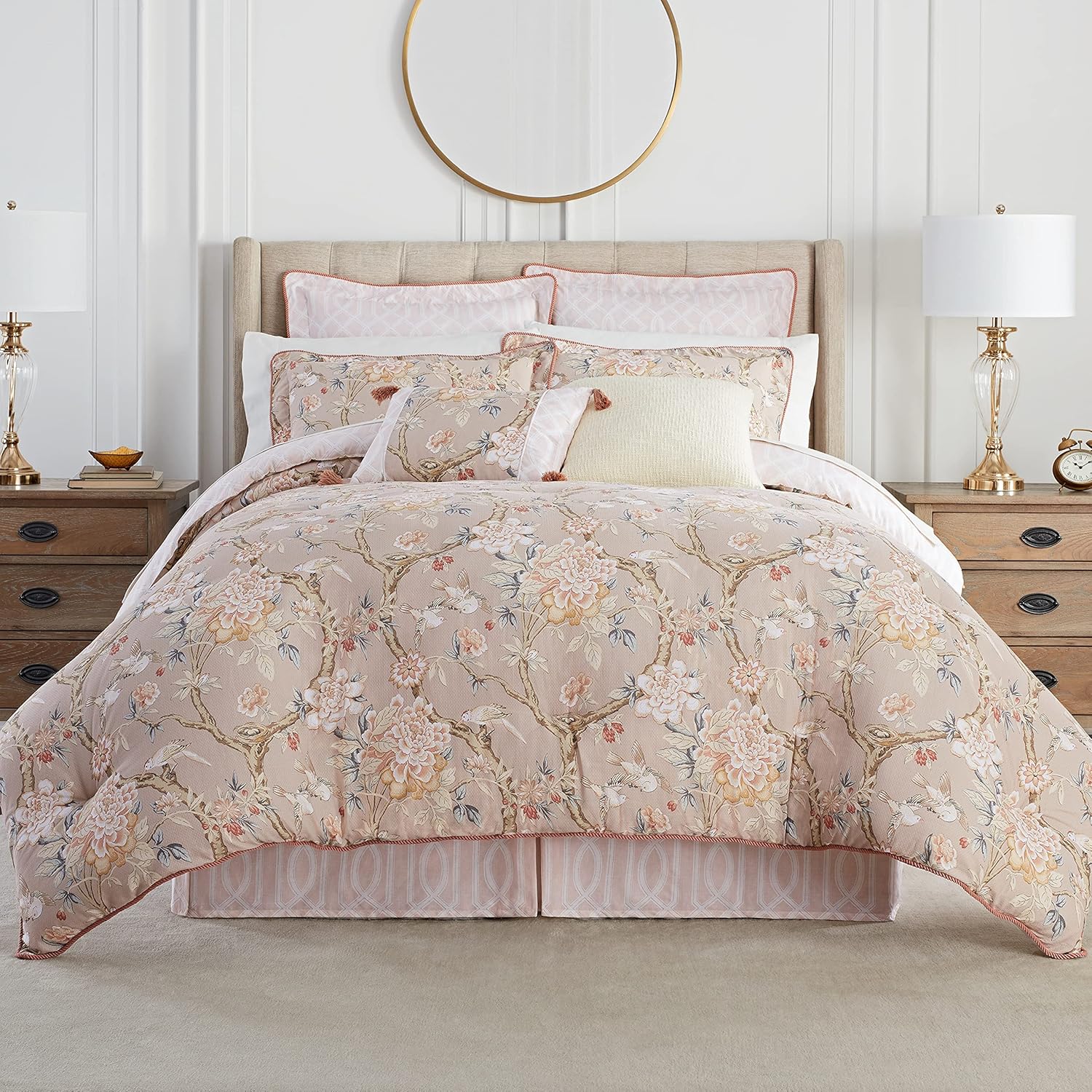 Waverly Peony Gardens 4 Piece Cotton Comforter Set, Embellished All Season Bedding, includes One Comforter, One Bed Skirt and Two Pillow Shams