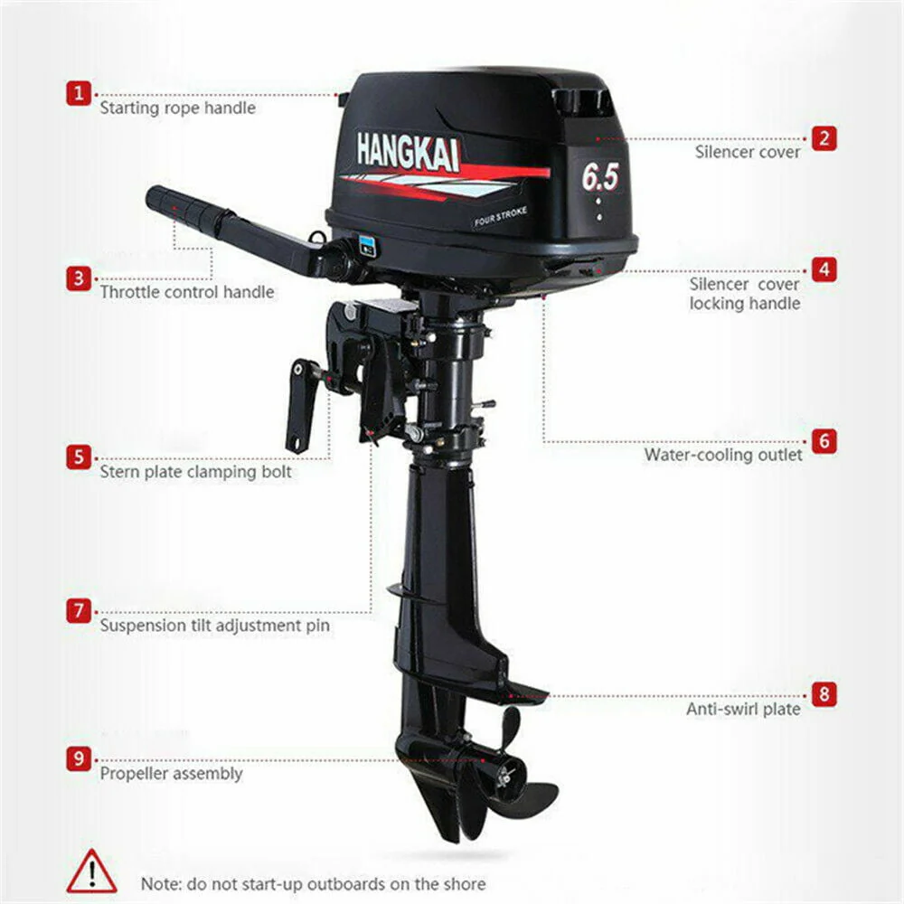 4Stroke 6.5HP Outboard Motor Marine Boat Engine Water Cooling CDI System 6.5HP 4-Stroke Outboard Motor Tiller control Boat Engine Water Cooling 123CC