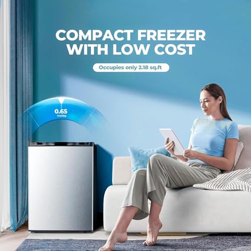 3.0 Cu.ft Upright Freezer, Small Mini Freezer with Adjustable Thermostat, Removable Shelves, Reversible Single Door, for Bedroom/Home/Dorms/Apartment