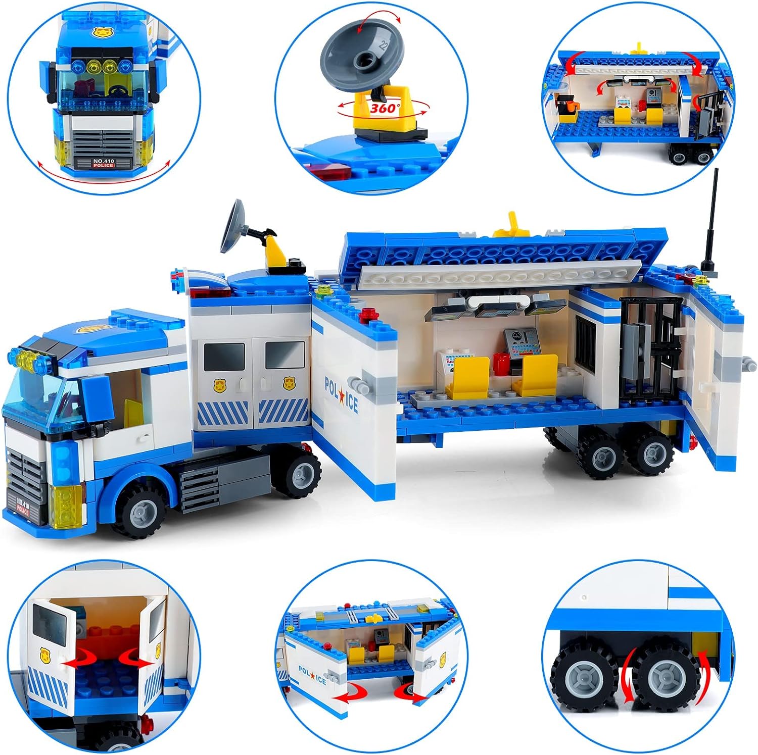 City Police Station Building Set, Mobile Command Truck Building Blocks, Cop Cars Vehicles STEM Construction Toy Kit
