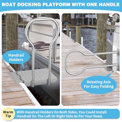 Boat Boarding Platform with Handrail, Foldable Dock Boarding Platform with Handle(500LBs Capacity,Silver)