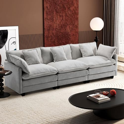 Ihanherry 111.4" U Shaped Modern Cloud Sofa Modular Sectional Couch with 2 Ottoman, 5-Seat Chenille Deep Seat Sofa with Pillow for Living Room