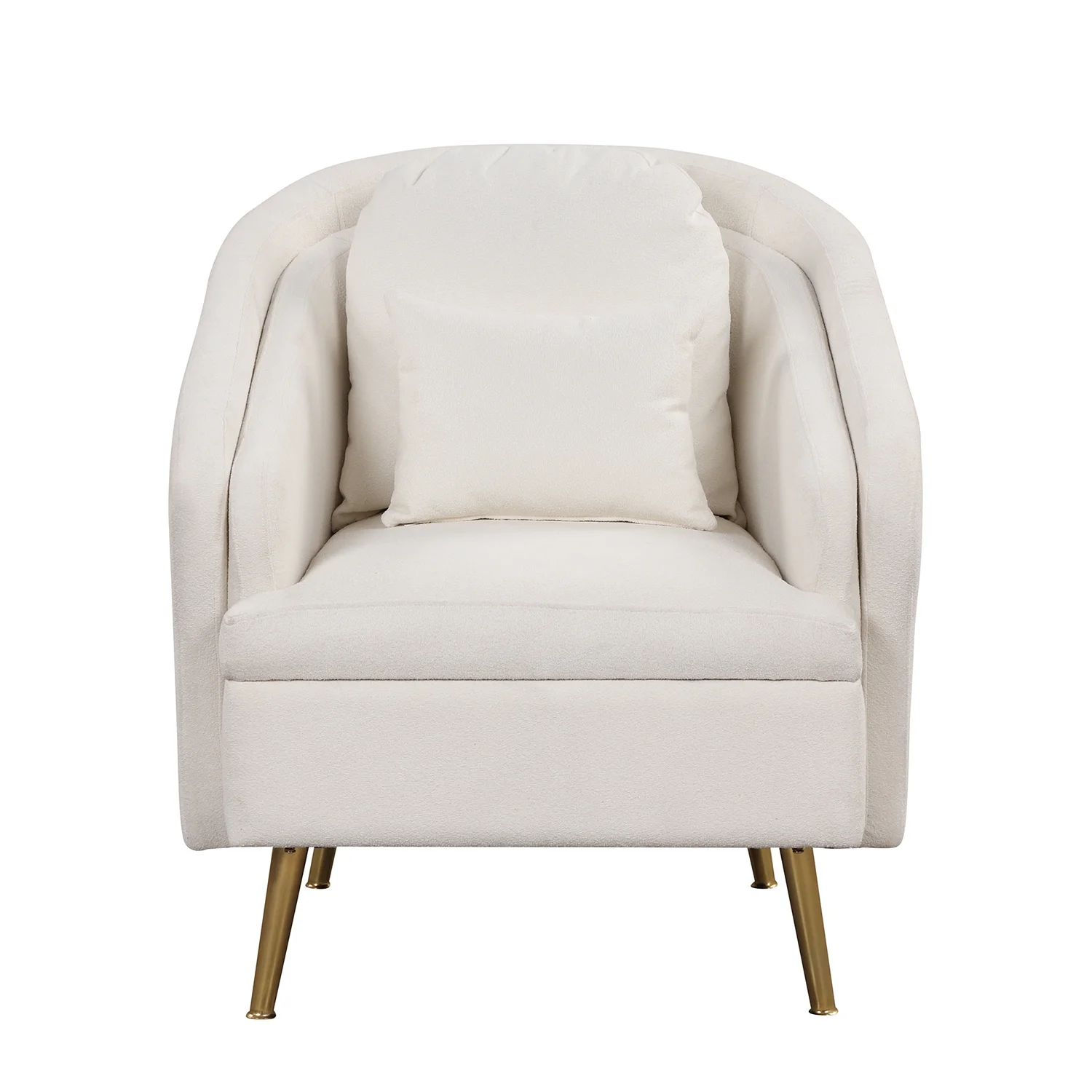 Churanty Barrel Accent Chair Elegant Velvet Tub Chair with Arm,Metal legs and Pillow for Living Room Bedroom,White