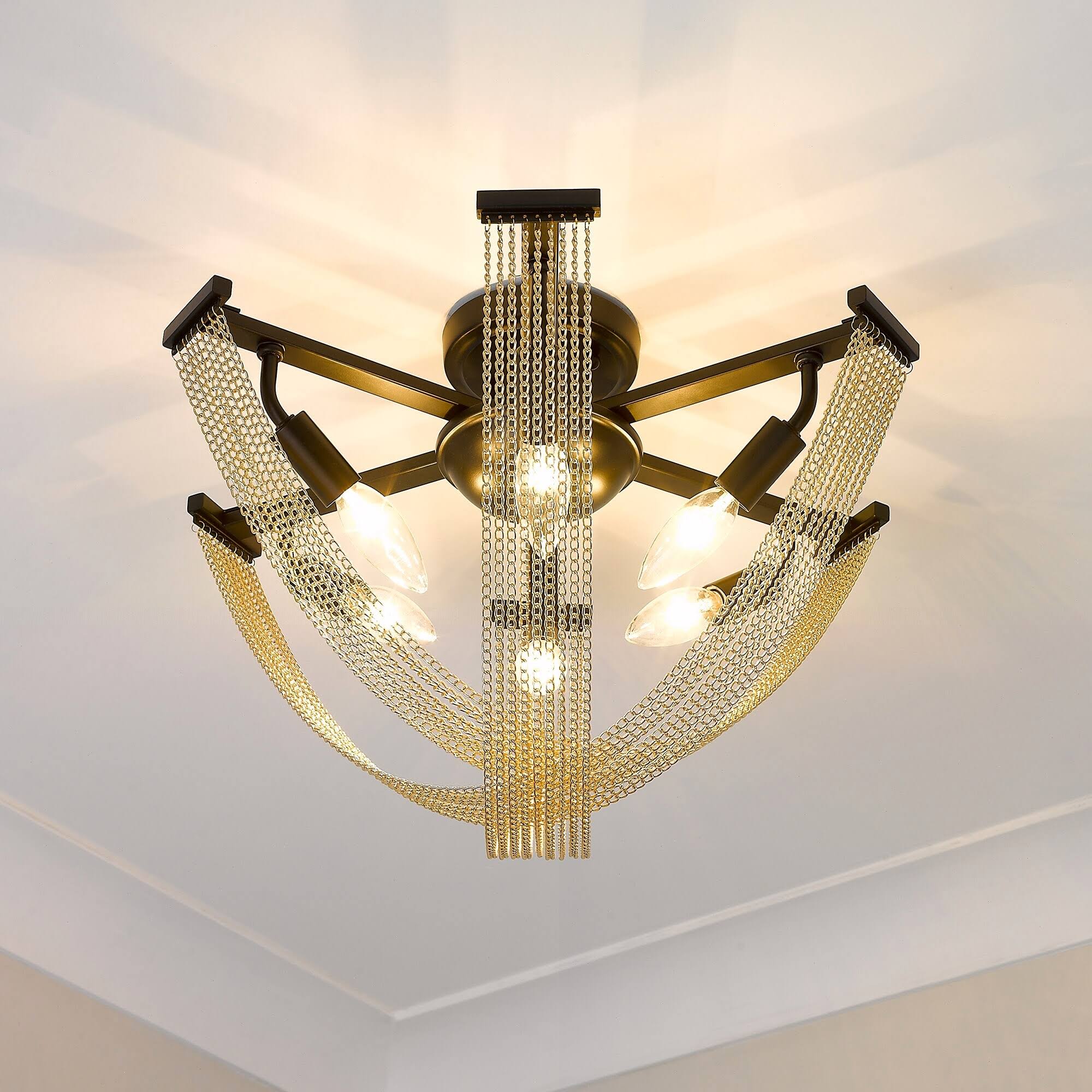 Golden Lighting 1896-6SF BLK-CHN Samba 6 Light Semi-Flush Matte Black