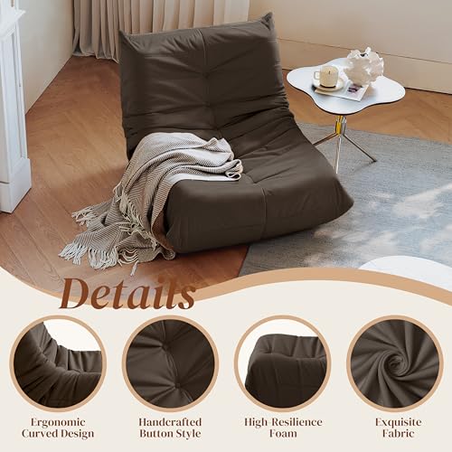 Bean Bag Chair for Adults - Suede & Microfiber Fireside Floor Chair, Comfortable Corner Lounge Sofa for Living Room, Bedroom, Office (3-Seater, Beige)
