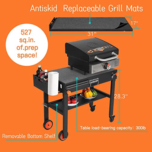 Portable Blackstone Griddle Stand Grill Table 17"/22" Grill Cart Pizza Oven Stand Ninja Grill Stand Outdoor Universal Foldable BBQ with Wheels Double