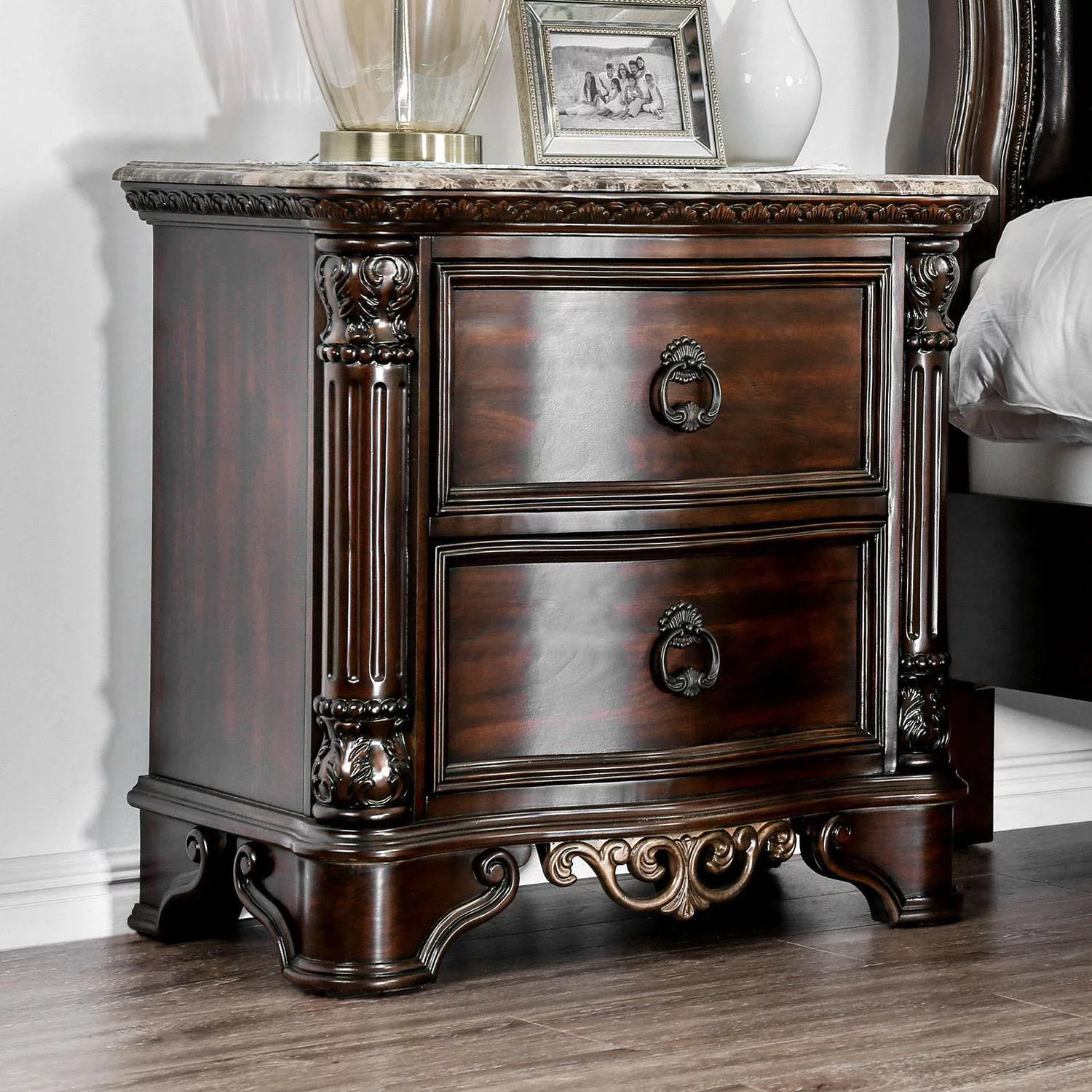 Transitional Brown Cherry Solid Wood King Bedroom Set 3pcs FOA CM7311 Menodora