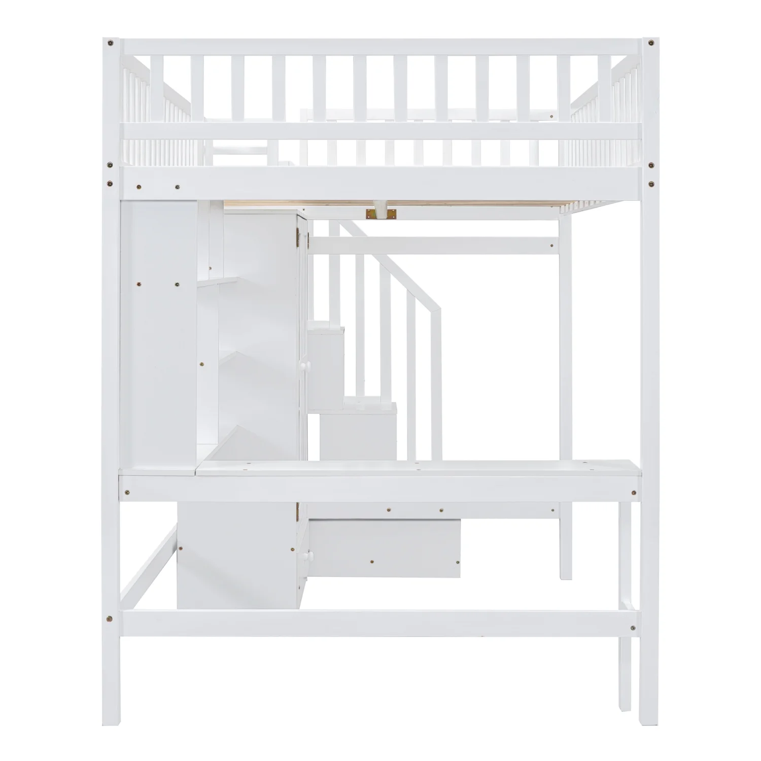 Churanty Full Loft Bed with Wardrobe Storage Space, Stairs Loft Bed with Desk and Shelves for Kids Boys Girls Teens,White - Radiant Selections