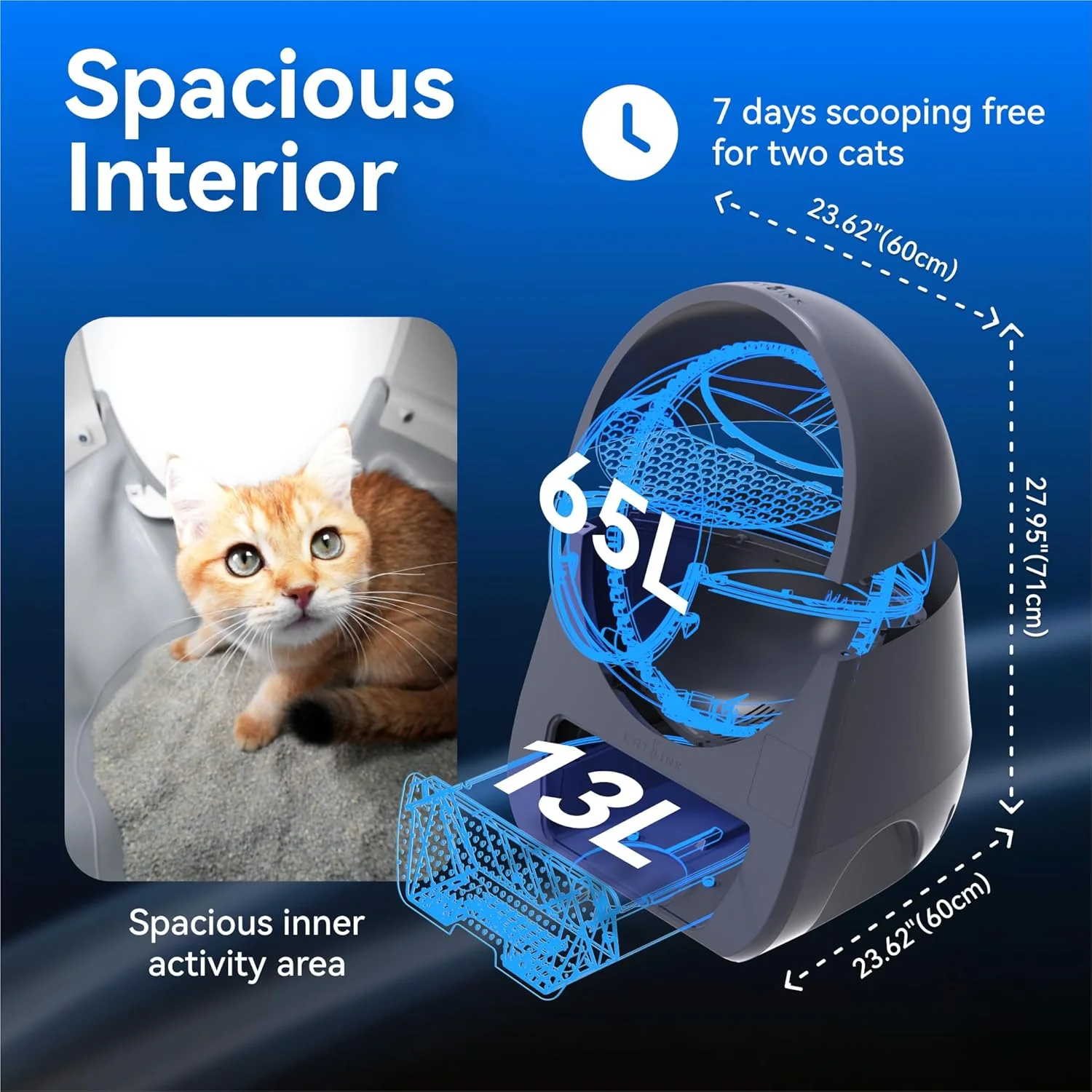 CATLINK Automatic Cat Litter Box Self Clean, Multiple Cats Health Track,  Large Cat Litter Box Automatic, App Control, with Waste Bags, Gray